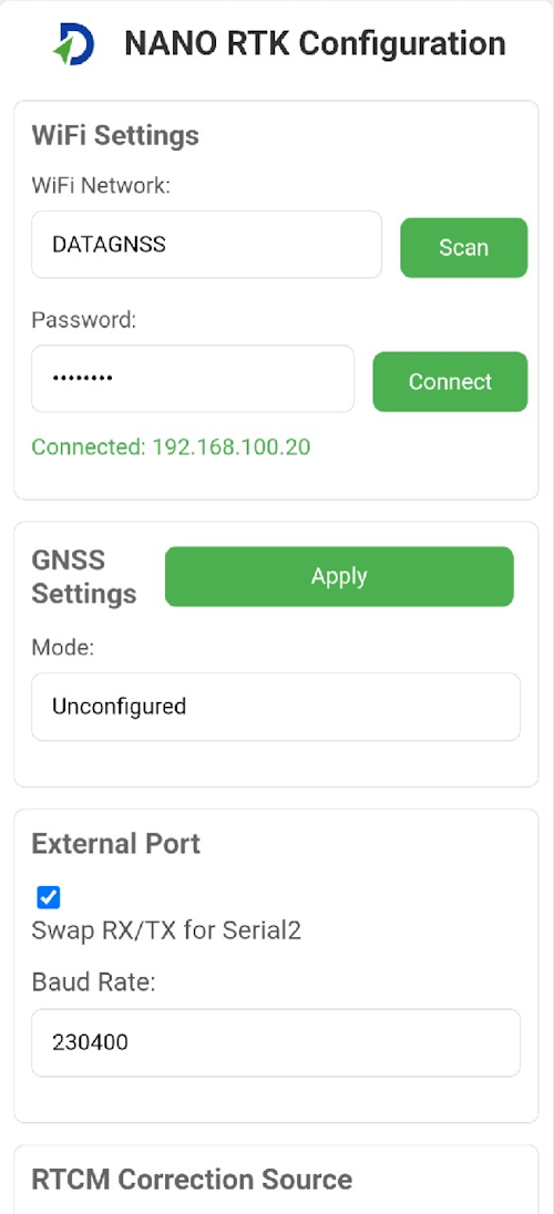 NANO RTK Receiver web configuration